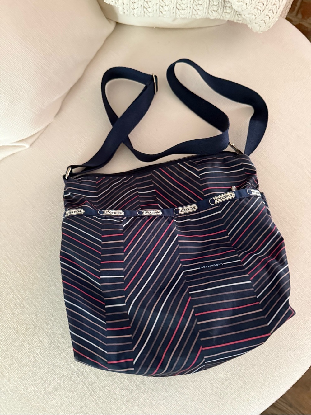 LeSportsac Navy and Pink Striped Crossbody Bag